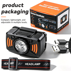 Lampe frontale à détecteur de mouvement rechargeable USB-C avec lumière rouge et <span class=keywords><strong>bandeau</strong></span> pour le camping, la randonnée, la course à pied, la pêche et le travail en extérieur - Product Image 6