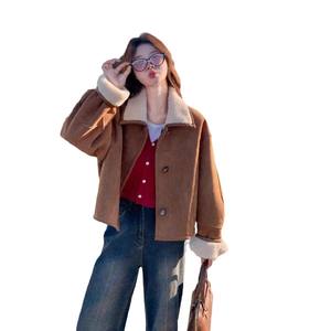 <span class=keywords><strong>Manteau</strong></span> en fourrure d'<span class=keywords><strong>imitation</strong></span> pour femmes <span class=keywords><strong>manteau</strong></span> réversible une pièce pour femmes régulier à la mode épaissi court simple boutonnage hiver - Product Image 5
