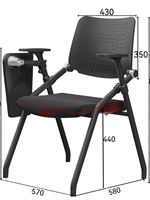 Chaise de bureau exécutive moderne en tissu maillé avec roulettes, tablette d'écriture, design pliable, siège confortable, chaise pliable mobile