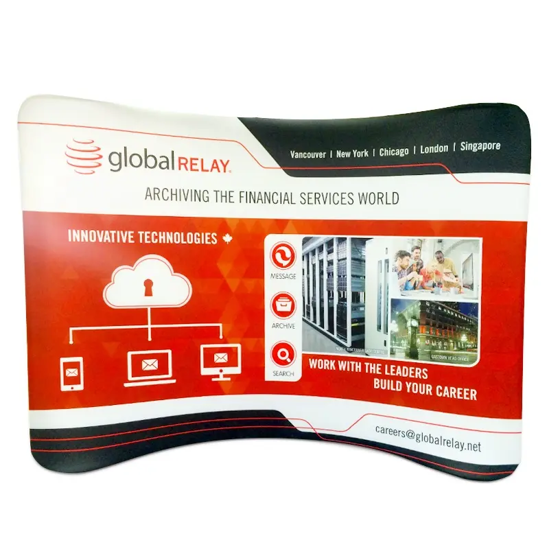 การแสดงสินค้าฉากหลังติดผนังด้านหลังที่ปรับแต่งเองได้กราฟิก10FT ผ้าตึงเครียดแบบโค้งแบนเนอร์สำหรับจัดแสดง