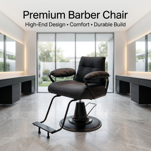 Fauteuil de Barbier Moderne Tout Noir Robuste avec Repose-Pieds Hydraulique pour Salon de Coiffure et Studio de Coiffage - Product Image 1
