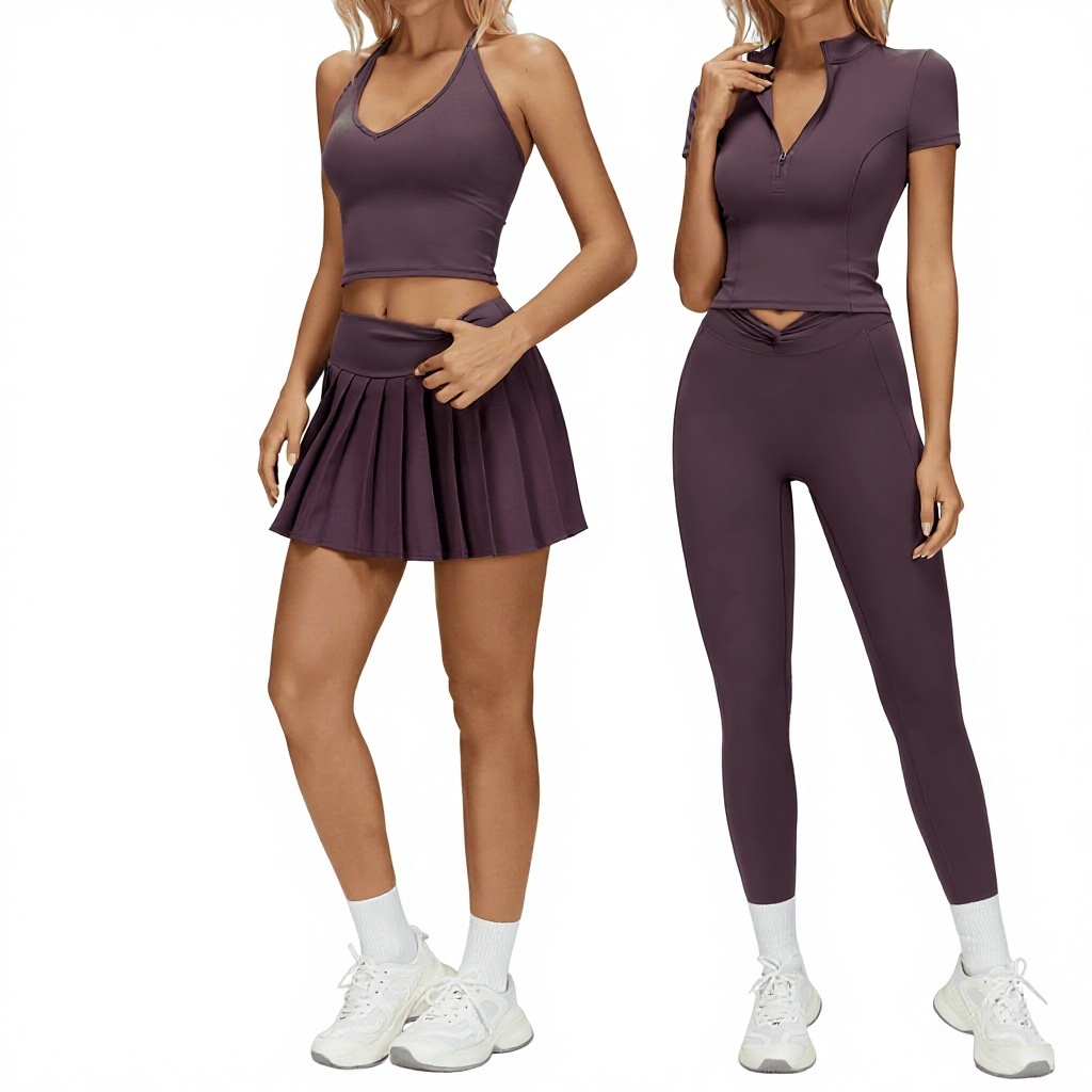 High Quality Fashionable Nude Yoga Set with Twisted Pleats Tight-Fitting Multi-Way Sports Set for Women Outdoor Running