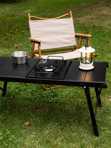 2025 thiết kế mới ngoài trời di động có thể gập lại Dã Ngoại bảng màu đen nhôm ráp nấu ăn cắm trại bảng ghế Bộ - Product Image 5
