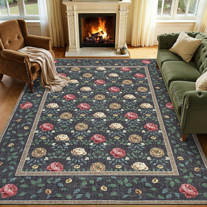 Alfombra de Área con Diseño Floral Estilo Americano, Rectangular, Resistente a las Manchas, para Sala de Estar, Diseño Clásico con Patrón Impreso, Decoración para el Hogar - Product Image 4