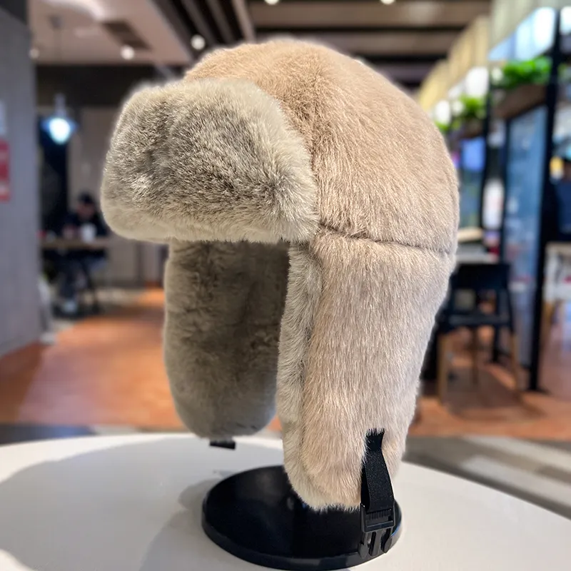 Sıcak satış Faux tavşan kürk sıcak rus şapka kayak bisiklet Trapper şapka kulak kapakları ile