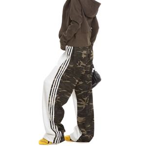 กางเกงวอร์มผ้าฝ้ายเฟรนช์เทอร์รี่เย็บลายพรางแบบ 3 แถบ สไตล์ฮิปฮอป เต้นรำ ทรงตรง หลวม มีเชือกผูกเอว สำหรับผู้ชาย ขายส่ง - Product Image 2