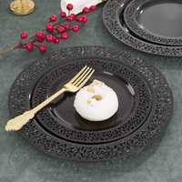 Vaisselle ronde noire moderne en vrac bon marché Ensemble d'assiettes en plastique Assiettes pour fête de mariage