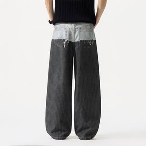 Celana Denim Berkualitas Tinggi Y2K Hip Hop Model Longgar Lebar Pinggang Sedang dengan Patch dan Cetakan Digital 3D - Celana Denim Pseudo Two-piece Ramah Lingkungan - Product Image 2