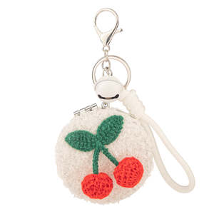 Cute Cherry Plush Compact Mirror Keychain Red Bell Braided Rope Strap Folding Dual Sided <b>Pocket</b> Makeup Mirror Custom Logo Bulk - Product Image 3