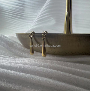 Pendientes de acero inoxidable para mujer, oro amarillo sólido de 18k, aretes de gota de lágrima - Product Image 2