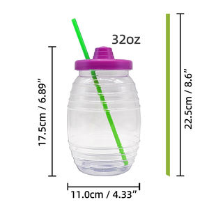 Jarra de Plástico de 16oz/32oz para Jugo de Frutas Tradicional Mexicano, Mini Vitroleros para Aguas Frescas con Pajita y Tapa - Product Image 2