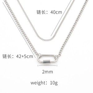 สร้อยคอแฟชั่นสไตล์ INS  ทอง 18K สแตนเลสสตีล  แบบโซ่คิวบา  สร้อยคอแบบซ้อน  พร้อมตัวล็อคแบบไขว้รูปวงรี สำหรับผู้หญิง - Product Image 5