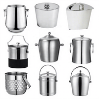 Seau à glace double couche en acier inoxydable 304, argent/or, durable, avec couvercle, style américain, 2,5 L, pour bar et présentation de luxe léger