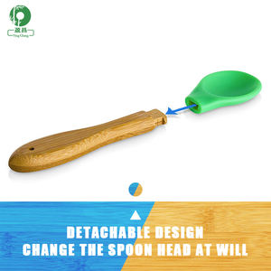 Ensemble de cuillères en silicone de qualité alimentaire Es-Pro avec logo personnalisé, ODM/OEM, avec manche en bois, apprentissage de la nourriture, outils de repas pour enfants - Product Image 3