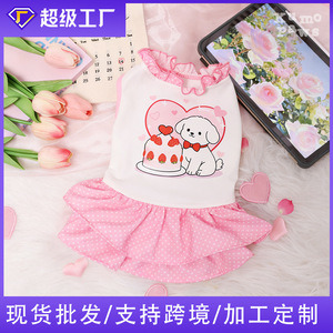 Robe pour animaux de compagnie, imprimé chien mignon, à pois roses, Style princesse, pour Teddy Bichon, quatre saisons, matériau en Polyester - Product Image 5