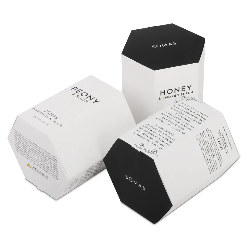 Großhandel Luxus Mode Weiß Farbe Phantasie Papier Sechseck Kerze Verpackungs boxen für Duft kerze