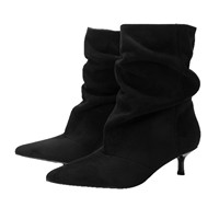 Bottines mi-mollet à talon aiguille plissées en daim à bout pointu QuiteS 2027, chaussures de soirée sexy pour femmes