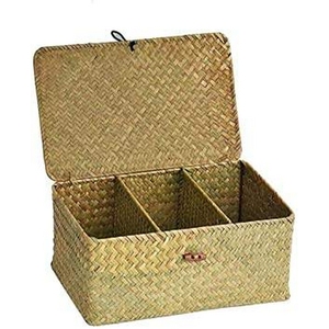 High Quality Pure Water Hyacinth Three Compartment Storage <b>Basket</b> With <b>Foldable</b> Lid Custom Logo Vietnam Factory - Product Image 3