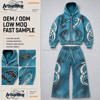 Ensemble sweat à capuche zippé et pantalon large pour homme, effet délavé, avec motif abstrait incurvé, style streetwear, OEM ODM