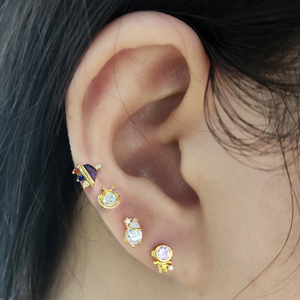 ROXI Boucles d'oreilles clous piercing mignonnes en argent, motif astronaute, créature marine et vaisseau spatial, avec diamants colorés - Product Image 6