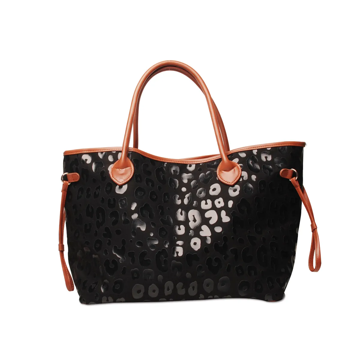 USA Warehouse Women Black Leopard Tote Bag Canvas Weekender Shopping Purse With Free Shipping DOM-1021770