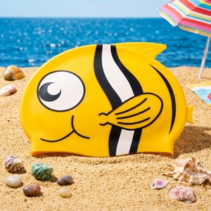 Bonnet de bain en silicone 100% haute élasticité avec logo personnalisé, motif poisson de dessin animé, ajustement confortable pour <span class=keywords><strong>cheveux</strong></span> courts, pour enfant - Product Image 1