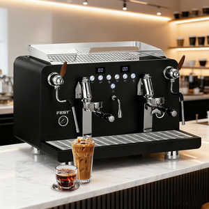 Machine à expresso professionnelle semi-automatique électrique en acier inoxydable à double tête pour restaurant - Product Image 1