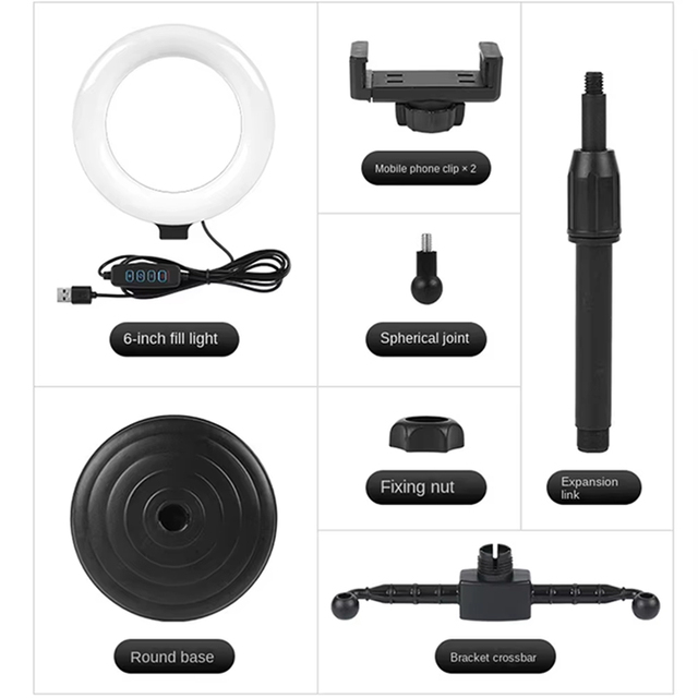 Cheap Price Hot Sale Dual Phone Holder with 16cm White Led Selfie Ring Light Video Adjustable Tripod Stand 3 Color 6 Inch Light