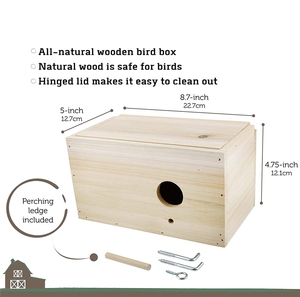Hộp Làm Tổ Chim Bằng Gỗ Trung Bình 8.7X5X4.75 Inch Cho Lồng Phù Hợp Với <span class=keywords><strong>Swallow</strong></span> Finch Parakeet - Product Image 4