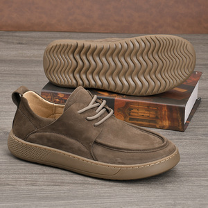 Chunky Shoes Men Genuine Leather <b>Round</b> Toe Lace-up Rubber Outsole EVA Midsole <b>Cushioned</b> All Seasons Casual Wear - Product Image 3