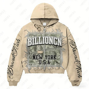 Sudadera con Capucha Personalizada Unisex de Corte Regular, Cuello Redondo, Gruesa, 360g, con Cierre, Estilo Veraniego, Desgastada, Vintage, Lavada al Ácido, 100% Algodón, con Estampado y Parche - Product Image 2