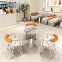 Ensemble de mobilier de restaurant industriel de luxe léger en acier inoxydable rond pour usage commercial, table et chaises modernes pour bar à domicile