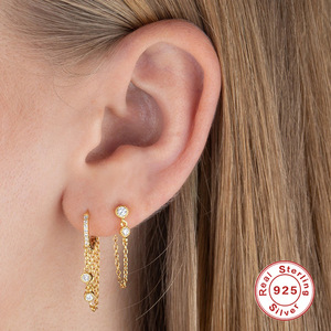 Boucles d'oreilles pendantes en argent sterling S925 incrustées de diamants, pompons personnalisés, style tendance et cool, créations originales pour l'oreille - Product Image 3