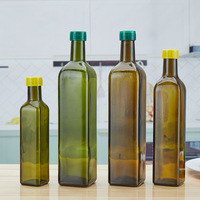 Bouteilles en verre carrées vides de couleur vert foncé Marasca pour huile d'olive de cuisine, avec bouchon en liège, 100 ml, 250 ml, 500 ml, 750 ml, 1 L