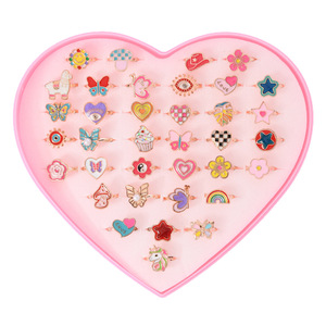 Kids <strong>Cartoon</strong> Alloy Pretend Play Jewelry Set Adjustable Finger <strong>Rings</strong> with Heart Shaped Display Box Role Play Toys Children - Product Image 5
