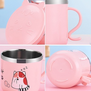 Cute Animal Pattern 304 Stainless Steel Double Wall <strong>Mug</strong> With Lid Handle Insulated Kids Coffee Milk Cup - Product Image 4