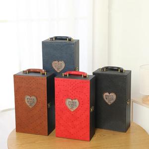 Boîte cadeau pour bouteille de vin, double pack, avec poignée, en cuir PU - Product Image 4