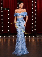 Robe de soirée MF Luxury 3D Leopard Shoulder Fishbone Design Worsted Crystal Floor-Length Trumpet/Mermaid Silhouette High Simple Sexy Elegant