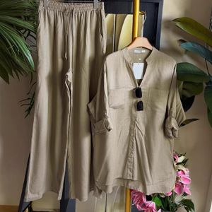 Conjunto de <span class=keywords><strong>Ropa</strong></span> para Mujer Estilo Europeo y Americano, Verano 2026, Camisa Holgada de Manga Larga y Pantalones Anchos Casuales - Product Image 3