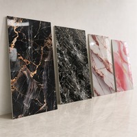 Panel PVC Lapis UV Motif Marmer Eropa, Cetak Urat, Mengkilap, Tahan Air, Permukaan Rata, Tepi Persegi, untuk Penggunaan Hotel dan Rumah Tangga