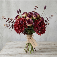 Nouveau bouquet de roses synthétiques bordeaux, feuilles artificielles de hêtre, d'érable et d'eucalyptus, baies et fruits artificiels pour la décoration de mariage et de table à la maison