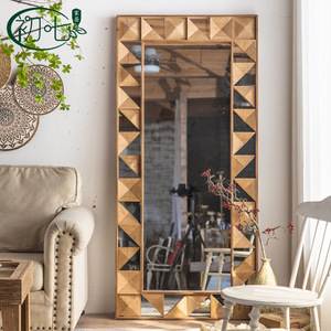 Espejo de pie con marco de madera estilo Wabi Sabi, hecho a mano para uso doméstico - Product Image 3