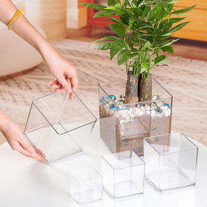स्पष्ट वर्ग मिनी प्लास्टिक वेस सेंटरपीस एक्रिलिक क्यूब कंटेनर थोक रसीला पौधा पॉट शादी घर कार्यालय पुष्प सजावट - Product Image 1