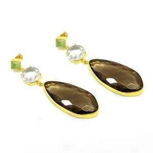 Pendientes colgantes chapados en oro hechos a mano para mujer, exclusivo cristal de cuarzo ahumado, gran joyería de moda para fiesta de aniversario de boda - Product Image 3