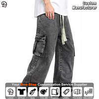 Jean cargo ample pour homme sur mesure, surpiqûres contrastées, grande poche, streetwear ample, hip hop, pantalon en denim surdimensionné, jambe large, pantalon décontracté