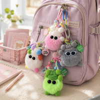 Porte-clés mignon en peluche boule de charbon, breloque de sac en fausse fourrure, pendentif doux avec bonnet tricoté et lunettes pour sac à dos et voiture