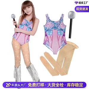 Costume de scène pour filles, combinaison avec microphone et bas, tenue de danse très extensible pour concerts - Product Image 5