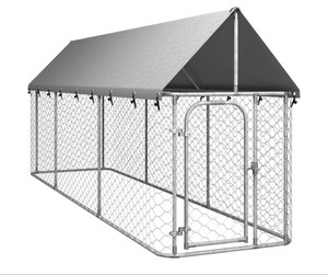Chenil d'extérieur pour chien avec toit, grande niche robuste avec portes d'alimentation, enceinte en métal pour chien, pour jardin, arrière-cour et ferme - Product Image 4