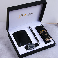 Jam Tangan Quartz Pria Mewah Personalisasi Tren 2026 + Dompet + Gantungan Kunci - Hadiah Hari Valentine & Natal untuk Bisnis