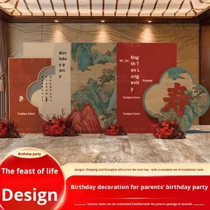 ديكور حفلات أعياد الميلاد الـ80 والـ70 والـ60 بالطراز الصيني، لوح كي تي مع أحرف الحظ الطويل لخلفية الفنادق - Product Image 2